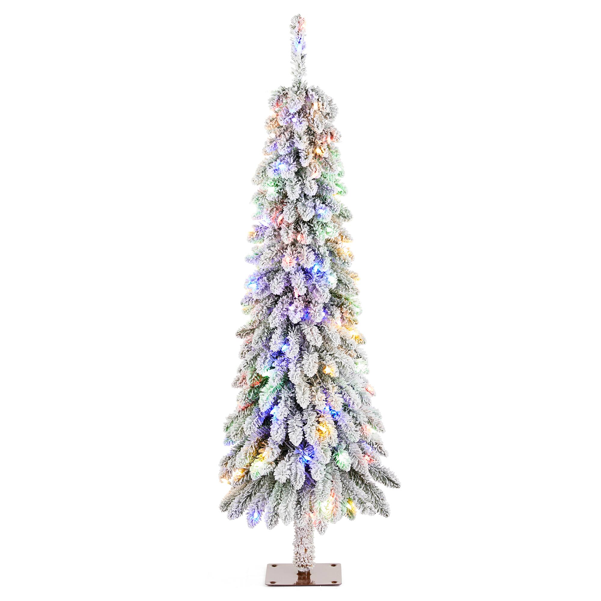 Glitzhome® 4.5ft Pre-Lit Flocked Artificial Christmas Tree, Warm White Lights